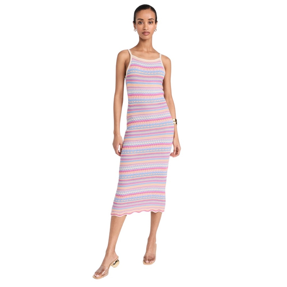 Z Supply Santa Cruz Stripe Midi Dress Large NWT Crochet Knit Colorful Summer